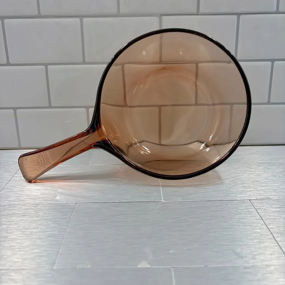 Vintage Corning Visions Amber Glass 1.5L Skillet Fry Pan France Pyroceram